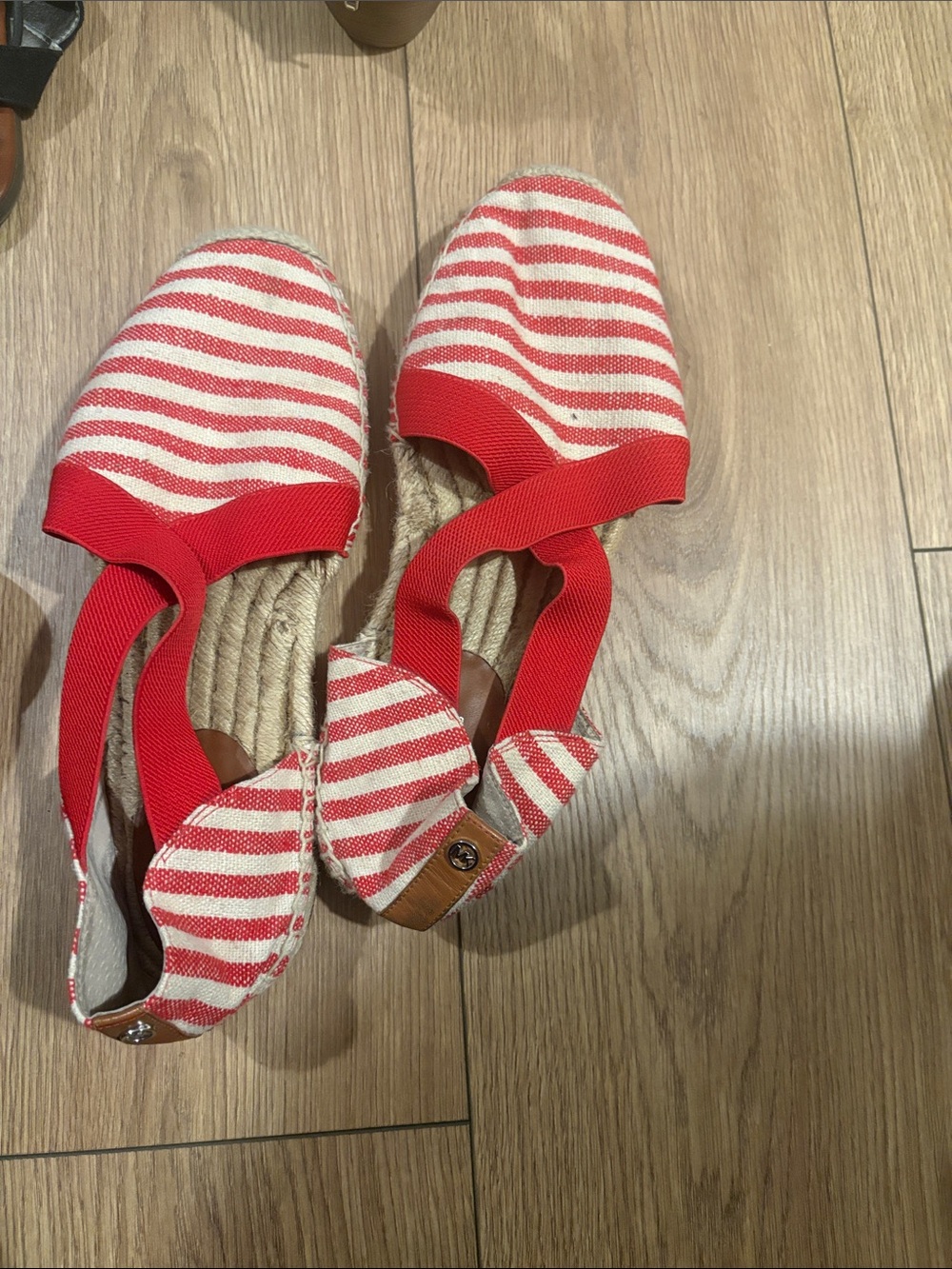MICHAEL Michael Kors Red and Cream Striped Wedge Espadrille Sandals